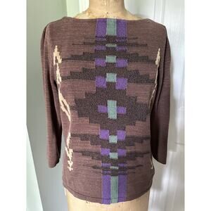 Vintage Lauren Ralph Lauren tunic Top Sz L Brown Pullover Aztec Sweater Women